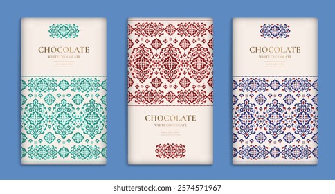 Luxury packaging design of chocolate bars. Vintage vector ornament template. Elegant, classic elements. Great for food, drink and other package types. Can be used for background and wallpaper.