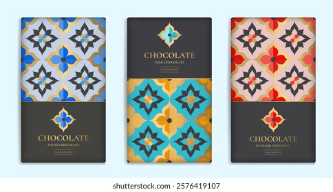 Luxury packaging design of chocolate bars. Vintage vector ornament template. Elegant, classic elements. Great for food, drink and other package types. Can be used for background and wallpaper.