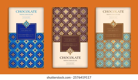 Luxury packaging design of chocolate bars. Vintage vector ornament template. Elegant, classic elements. Great for food, drink and other package types. Can be used for background and wallpaper.