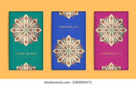 Luxury packaging design of chocolate bars. Vintage vector ornament template. Elegant, classic elements. Great for food, drink and other package types. Can be used for background and wallpaper.