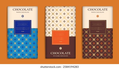 Luxury packaging design of chocolate bars. Vintage vector ornament template. Elegant, classic elements. Great for food, drink and other package types. Can be used for background and wallpaper.