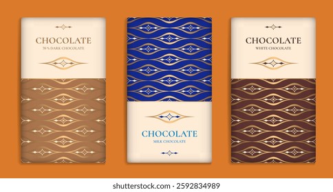 Luxury packaging design of chocolate bars. Vintage vector ornament template. Elegant, classic elements. Great for food, drink and other package types. Can be used for background and wallpaper.