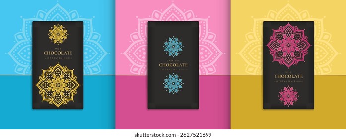 Luxury packaging design of chocolate bars. Vintage vector ornament template. Elegant, classic elements. Great for food, drink and other package types. Can be used for background and wallpaper.