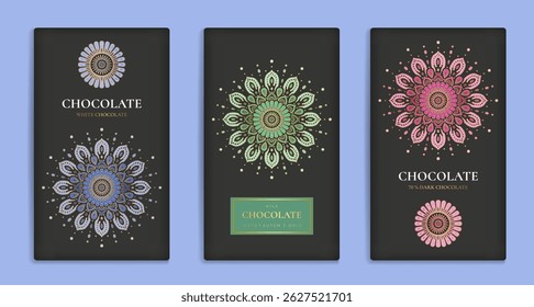 Design de embalagem de luxo de barras de chocolate. Modelo de ornamento de vetor vintage. Elementos elegantes e clássicos. Ótimo para alimentos, bebidas e outros tipos de embalagens. Pode ser usado para fundo e papel de parede.
