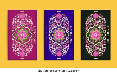 Luxury packaging design of chocolate bars. Vintage vector ornament template. Elegant, classic elements. Great for food, drink and other package types. Can be used for background and wallpaper.