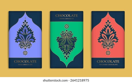 Luxury packaging design of chocolate bars. Vintage vector ornament template. Elegant, classic elements. Great for food, drink and other package types. Can be used for background and wallpaper.