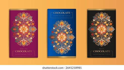 Luxury packaging design of chocolate bars. Vintage vector ornament template. Elegant, classic elements. Great for food, drink and other package types. Can be used for background and wallpaper.