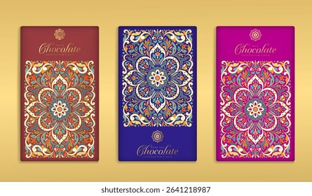 Luxury packaging design of chocolate bars. Vintage vector ornament template. Elegant, classic elements. Great for food, drink and other package types. Can be used for background and wallpaper.
