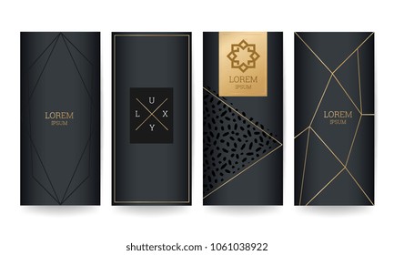 Luxury  packaging design with gold marble texture background and geometric shape vector illustration. 
