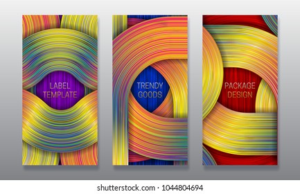 Luxury packaging design. Set of colorful labels templates for trendy goods. Holographic backgrounds with original volumetric colored frames.