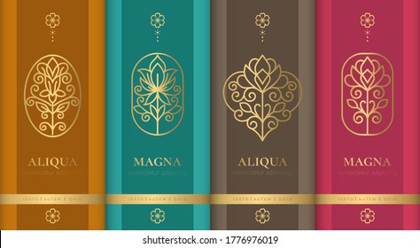 Luxury packaging with floral logo design. Vintage vector ornament template. Elegant, classic elements. Great for food, drink and other package types. Can be used for background and wallpaper.