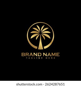 Luxury palm leaf logo design. Golden palm leaf emblem