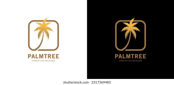 Diseño de logotipo de palmera de lujo en caja abstracta moderna