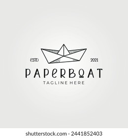 luxury paper boat logo vector vintage illustration design, retro design logo