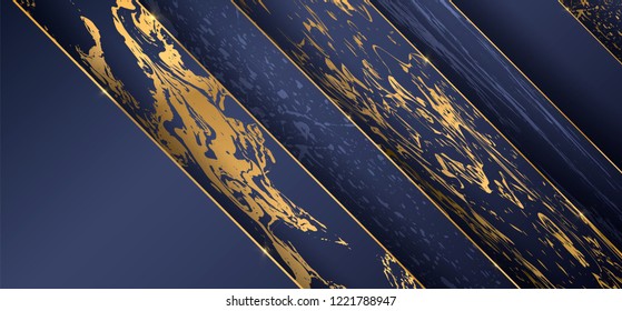Luxury paper cut background, Abstract  decoration, golden pattern, halftone gradients, 3d Vector illustration. Black and blue Cover template, geometric shapes, modern minimal banner.