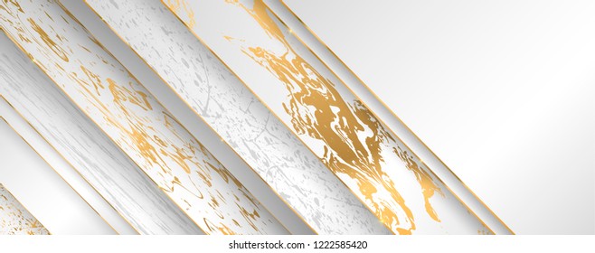Luxury paper cut background, Abstract  marble decoration, golden pattern, halftone gradients, 3d Vector illustration. White and gold Cover template, geometric shapes, modern minimal banner.