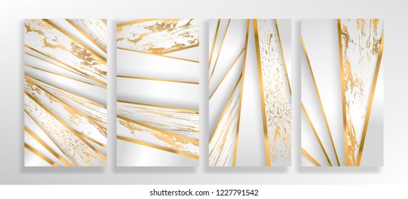 Luxury paper cut background, Abstract  marble decoration, golden pattern, halftone gradients, 3d Vector illustration. White and gold Cover template, geometric shapes, modern minimal banner.