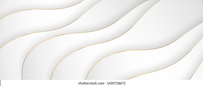 
Luxury paper cut background, Abstract decoration, golden pattern, halftone gradients, 3d Vector illustration. Black, white, blue, gold waves Cover template, geometric shapes, modern minimal banner.