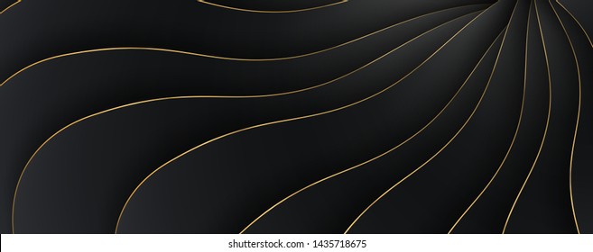 
Luxury paper cut background, Abstract decoration, golden pattern, halftone gradients, 3d Vector illustration. Black, white, blue, gold waves Cover template, geometric shapes, modern minimal banner.