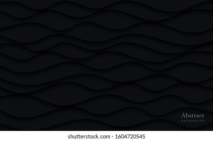 Luxury paper cut background, Abstract decoration, golden pattern, halftone gradients, 3d Vector illustration. Black, white, waves Cover template, geometric shapes, modern minimal banner