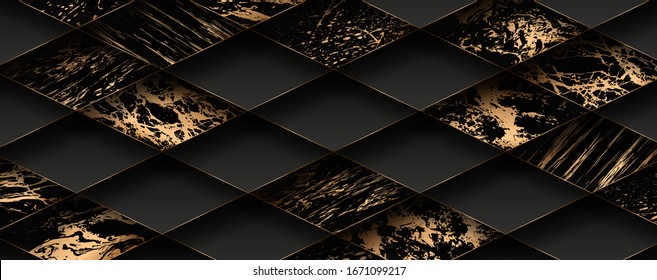 
Luxury paper cut background, Abstract decoration, golden pattern, halftone gradients, 3d Vector illustration. Black, white, blue, gold waves Cover template, geometric shapes, modern minimal banner.