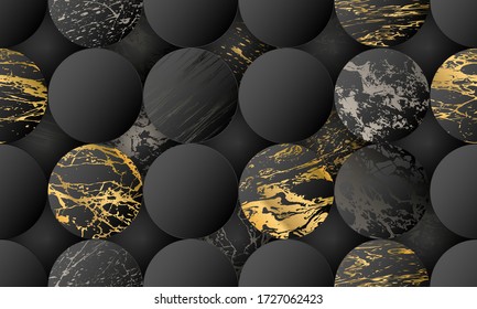 Fondo de corte de papel de lujo, decoración abstracta, patrón dorado, gradientes de medio tono, ilustración 3d Vector. Mapa de cubierta de ondas doradas, formas geométricas, banner mínimo moderno, negro, blanco, azul.