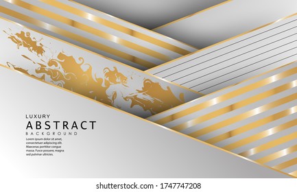 Fondo de corte de papel de lujo, Decoración abstracta, patrón dorado, Ilustración vectorial 3d. Plantilla de cubierta blanca y gris, formas geométricas, fondo mínimo moderno.