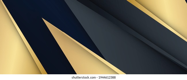Luxury paper cut background, Abstract decoration, golden pattern, gold gradients, 3d Vector illustration. Black, dark blue, gold waves Cover template, geometric shapes, modern minimal banner