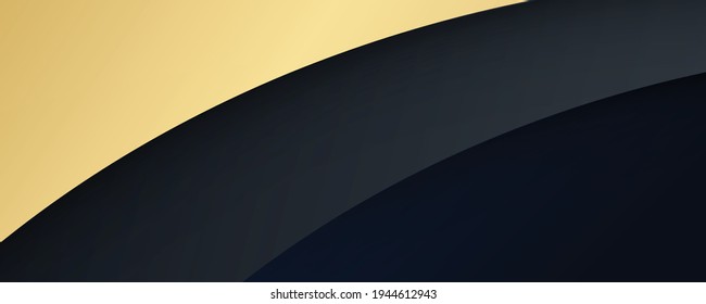 Fondo de corte de papel de lujo, Decoración abstracta, patrón dorado, gradientes dorados, Ilustración vectorial 3d. Negro, azul oscuro, ondas doradas Plantilla de cubierta, formas geométricas, banner mínimo moderno