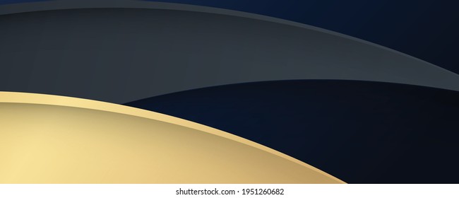 Luxury paper cut background, Abstract decoration, golden pattern, gold gradients, 3d Vector illustration. Black, dark blue, gold waves Cover template, geometric shapes, modern minimal banner