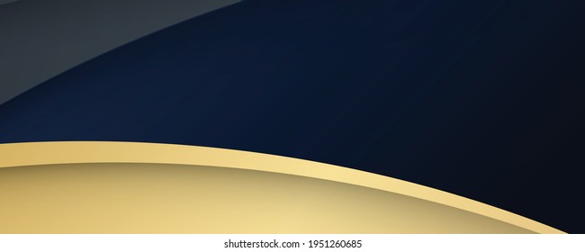 Luxury paper cut background, Abstract decoration, golden pattern, gold gradients, 3d Vector illustration. Black, dark blue, gold waves Cover template, geometric shapes, modern minimal banner