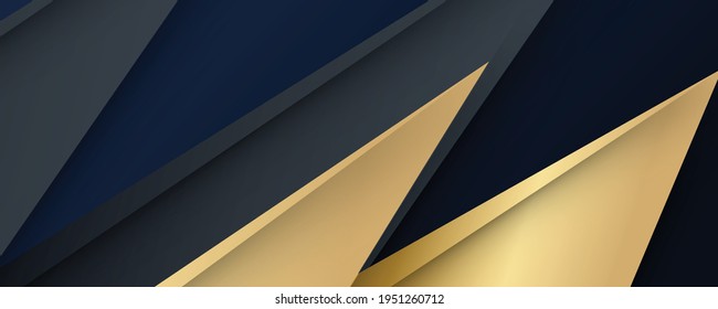 Luxury paper cut background, Abstract decoration, golden pattern, gold gradients, 3d Vector illustration. Black, dark blue, gold waves Cover template, geometric shapes, modern minimal banner