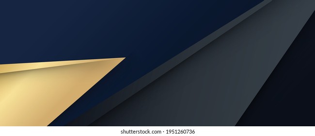 Luxury paper cut background, Abstract decoration, golden pattern, gold gradients, 3d Vector illustration. Black, dark blue, gold waves Cover template, geometric shapes, modern minimal banner