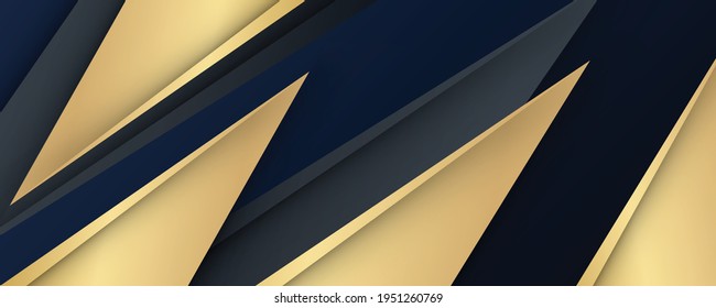 Fondo de corte de papel de lujo, Decoración abstracta, patrón dorado, gradientes dorados, Ilustración vectorial 3d. Negro, azul oscuro, ondas doradas Plantilla de cubierta, formas geométricas, banner mínimo moderno