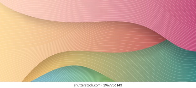 Luxury paper cut background, Abstract line decoration, pattern, halftone gradients, 3d Vector illustration, waves Cover template, geometric shapes, modern minimal banner