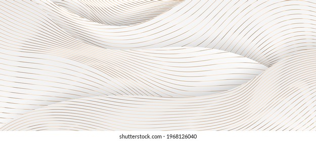 Luxury paper cut background, Abstract line decoration, golden pattern, halftone gradients, 3d Vector illustration. Black, white, gold waves Cover template, geometric shapes, modern minimal banner