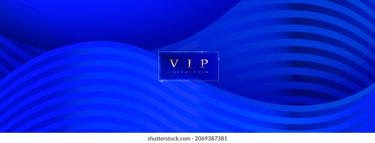 Fondo de corte de papel de lujo, decoración abstracta, patrón dorado, gradientes de medio tono, ilustración 3d Vector. Azul, ondas doradas Plantilla de cubierta, formas geométricas, banner mínimo moderno.