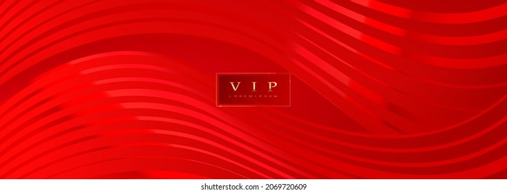 Luxury paper cut background, Abstract decoration, golden pattern, halftone gradients, 3d Vector illustration. Red, gold waves Cover template, geometric shapes, modern minimal banner.