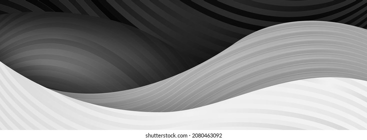 Luxury paper cut background, Abstract decoration, golden pattern, halftone gradients, 3d Vector illustration. Black, white, gold waves Cover template, geometric shapes, modern minimal banner.