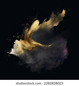 Fondo de corte de papel de lujo, decoración abstracta, patrón dorado, gradientes de medio tono, ilustración 3d Vector. Negro, ondas doradas