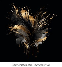 Luxury paper cut background, Abstract decoration, golden pattern, halftone gradients, 3d Vector illustration. Black, gold waves