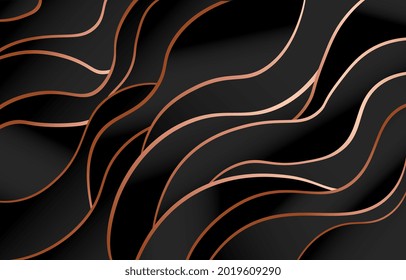 El fondo del papel de lujo cortado. Formas de gradiente oscuro con contorno dorado. Fondo abstracto para decorar paredes, carteles y pancartas. Plantilla para imprimir. Ilustración de corte minimalista de papel moderno