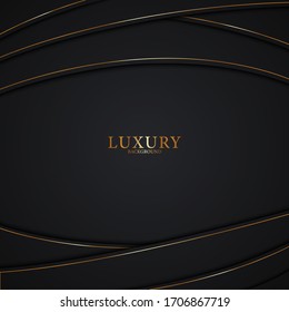 Luxury paper cut backgrounds with golden line and halftone gradients Vector illustration. Black, dark blue Cover template, modern minimal banner. vector illustration