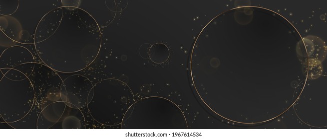 Luxury paper cut circle background, Abstract decoration, golden pattern, gradients, round frame Vector illustration. Black, white, gold waves, Cover template, geometric shapes, modern minimal banner.