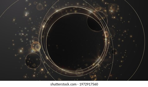 Luxury paper cut circle background, Abstract decoration, golden pattern, gradients, round frame Vector illustration. Black, white, gold waves, Cover template, geometric shapes, modern minimal banner.