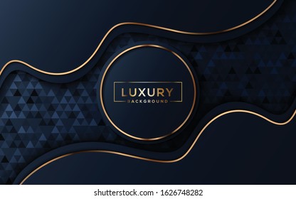 	
Luxury paper cut wavy background, Abstract decoration, golden pattern, halftone gradients, 3d Vector illustration. Black and blue Cover template, geometric shapes, modern minimal banner.