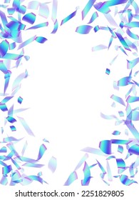 Luxury party confetti scatter vector background. Blue  hologram elements festival vector. Surprise burst flying confetti. Holiday celebration decoration illustration. Happy mood.