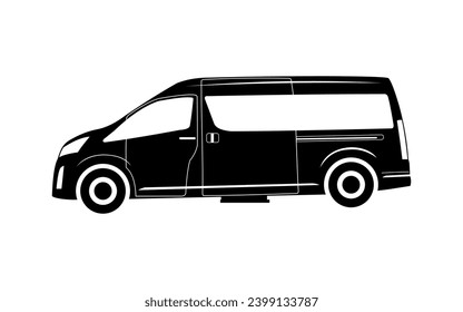 luxury passenger car silhouette, transportation equipment icon, vector illustration on white background