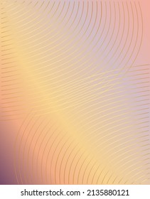 Luxury pastel colors cover. Golden curved lines on colorful background. Geometric abstract design.