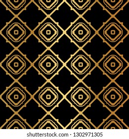 Luxury Pattern Of Abstract Geometric. Seamless Vector Illustration. For Design Greeting Cards, Backgrounds, Wallpaper, Interior Design. Tribal Ethnic Arabic, Fashion Decorative Ornament. Black gold.